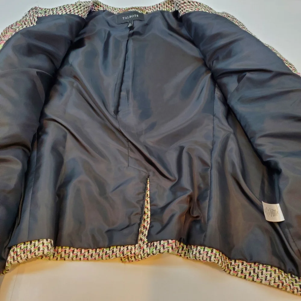 Talbots Pink Green Candy Fringe Tweed Blazer Jacket Size 10 Womens Button Up - Picture 10 of 12